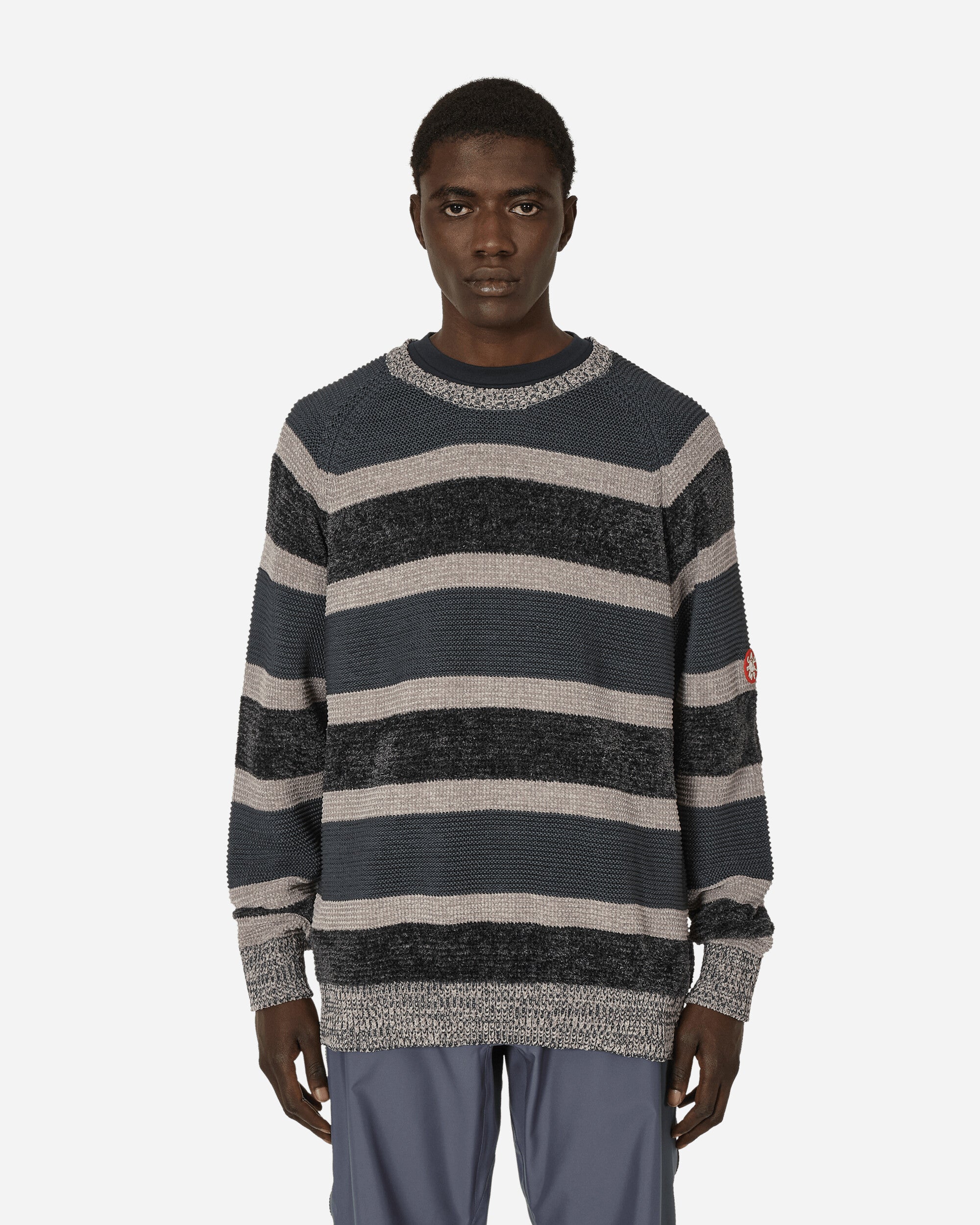 3 Colour Stripe Knit Sweater Grey