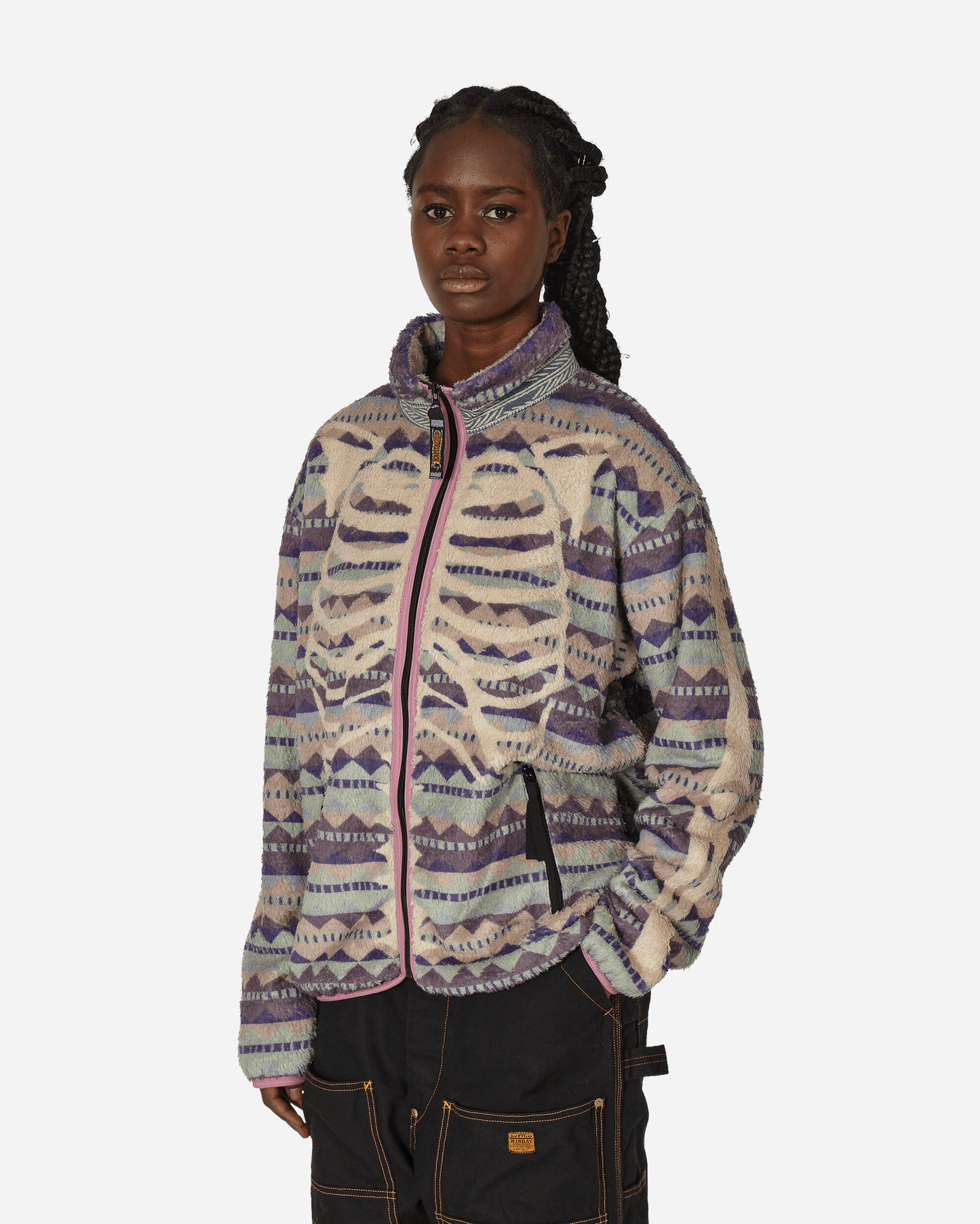 KAPITAL Ashland Stripe & Bone Fleece Zip Blouson Purple Sweatshirts Fleece EK-1516 2