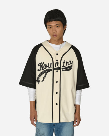 KAPITAL 16/-Densed Jersey Baseball Shirt (Bone) Ecr-Black Shirts Shortsleeve Shirt EK-1639SC ECR-BLACK