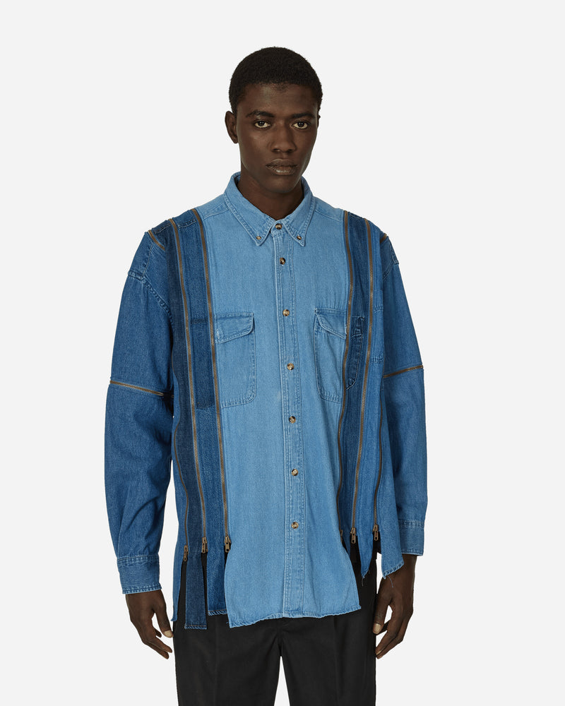 Needles Denim Shirt -> 7 Cuts Zipped Wide Shirt Blue Shirts Longsleeve Shirt OT290 BLUE