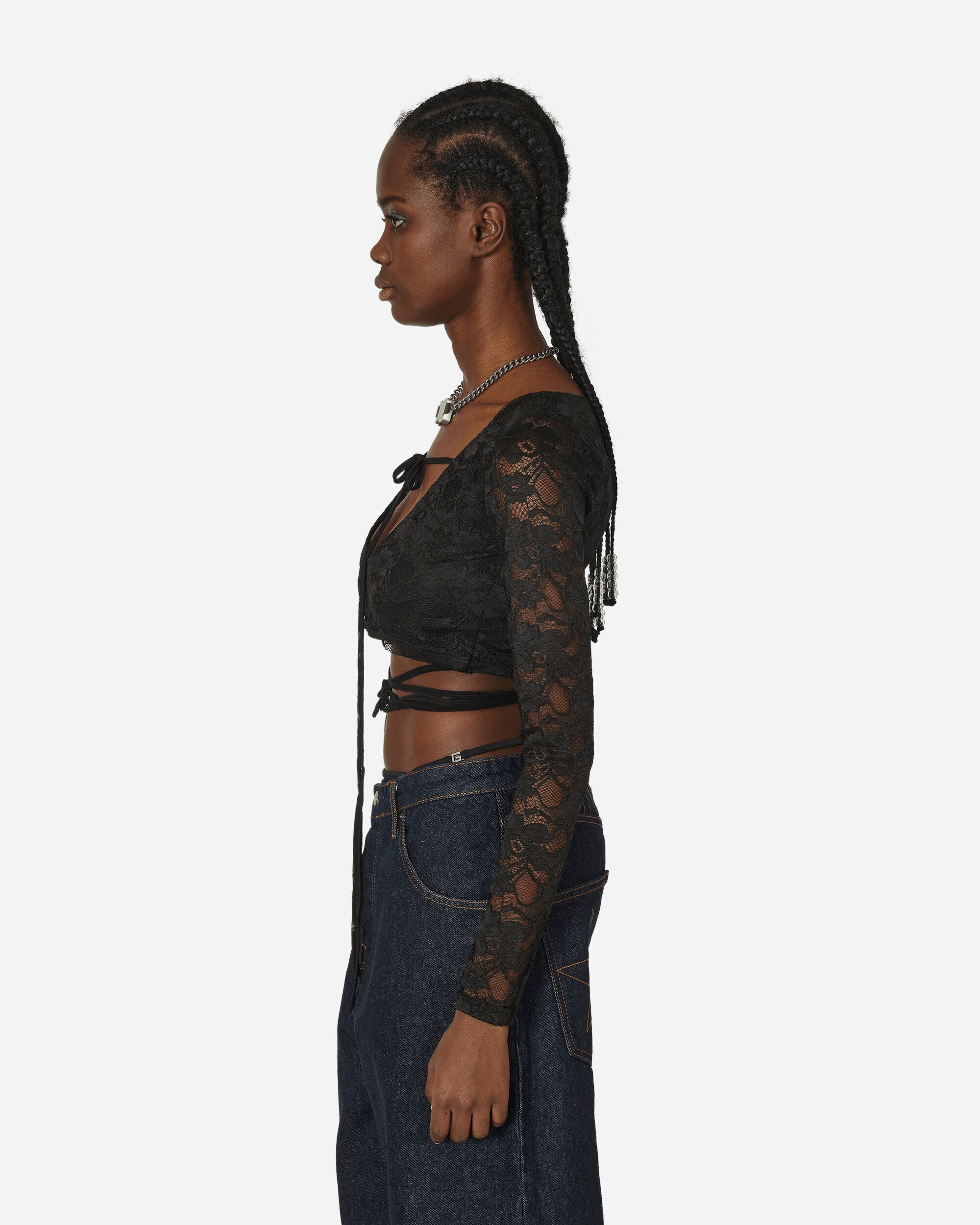 Nii Hai Wmns Lace Crop Top In Black Black T-Shirts Cropped TPS-LSCT BLK