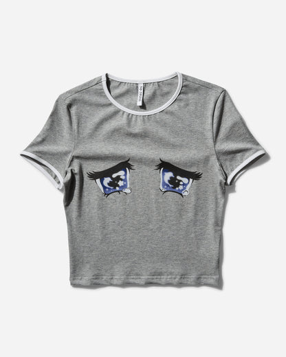 No Dress Wmns No Cry Crying Eyes Print Contrast T-Shirt Grey T-Shirts Shortsleeve NC03-G GREY