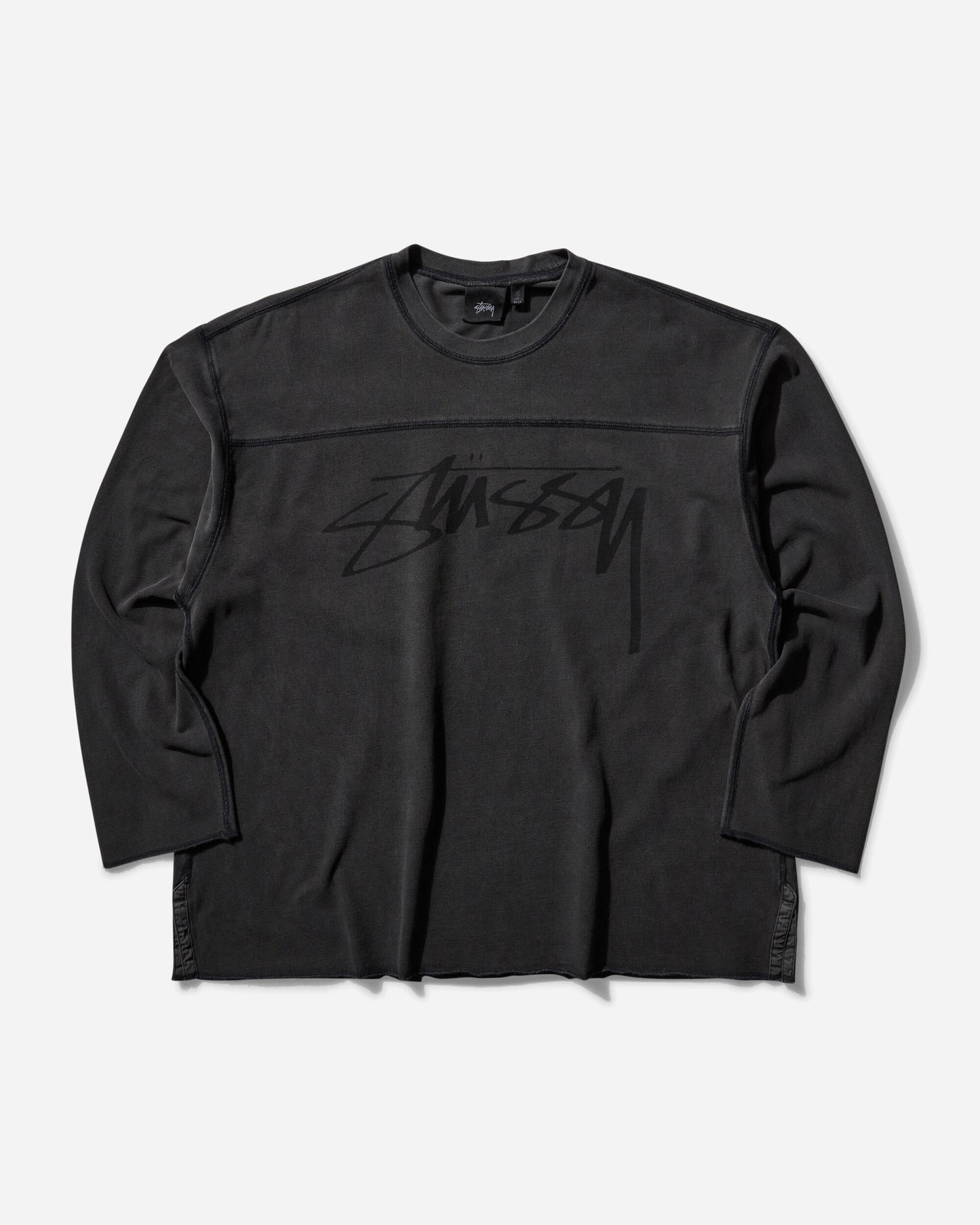 Stüssy Football Crew Pig. Dyed Washed Black Sweatshirts Crewneck 1140352 0034