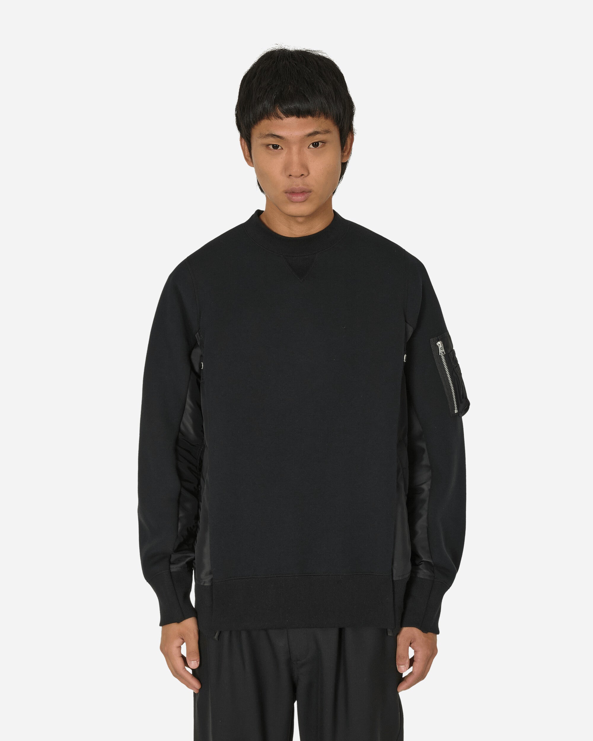 sacai Sponge Sweat X Nylon Twill Pullover Black/Black Sweatshirts Crewneck SCM-221  002