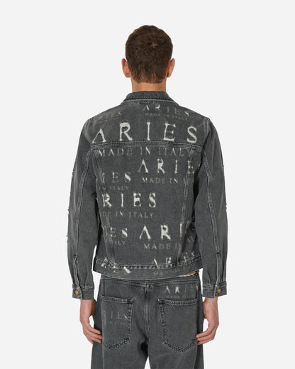 Aries Destroyed Zip Through Jean Jacket Black Coats and Jackets Jackets FUAR71303 BLK