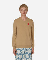 Comme Des Garçons Play Small Heart Vneck Knitwear Camel Knitwears Sweaters P1N082 1