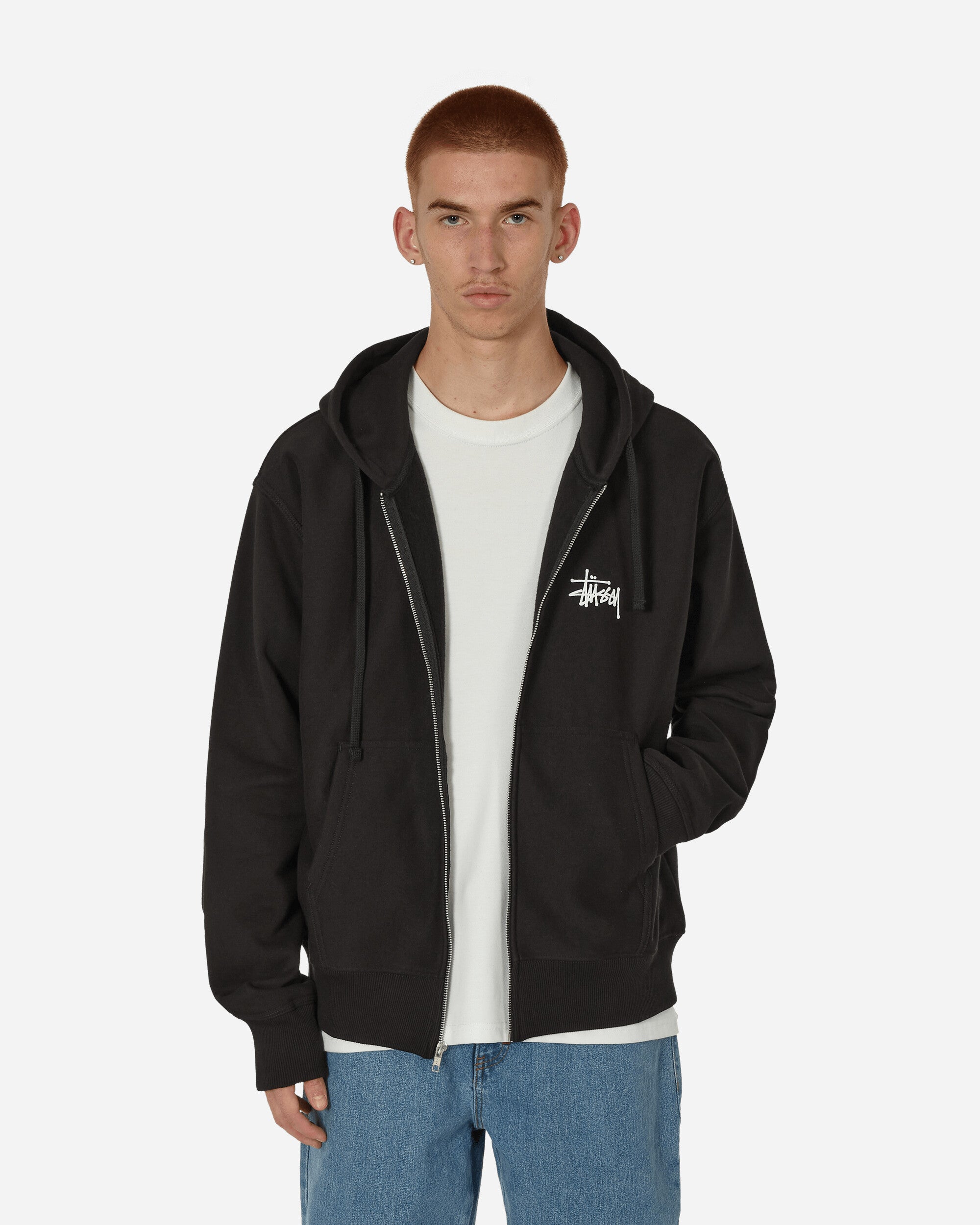 Basic Zip Hooded Sweatshirt Black